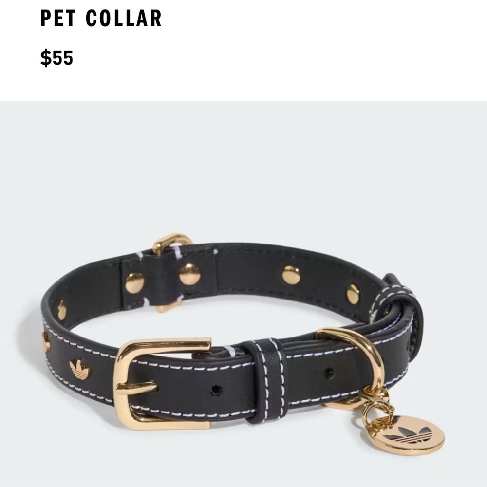 BNIB Adidas Black Leather Pet Collar with Gold Size M